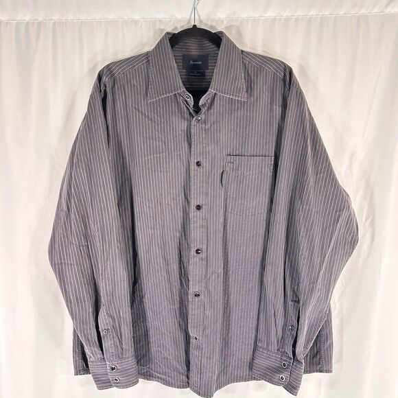 Faconnable Dress Shirt Men's XL Grey Striped Button Up Long Sleeve 100% Cotton - Picture 1 of 9
